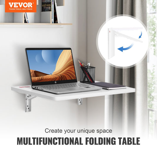 US Local VEVOR Wall Mounted Folding Table, Wall Mount Drop Leaf Tables, Wooden Floating Desk For Dining, Laundry Room, Office, Fold Down Desk With Carbon Steel Bracket