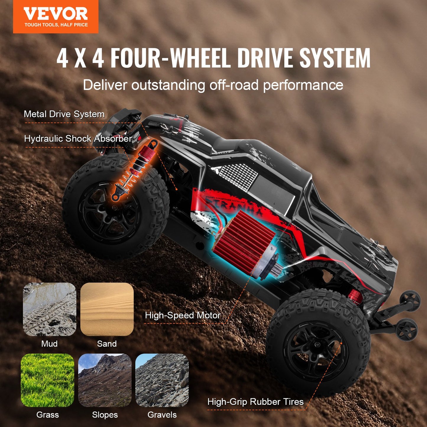 US Local Remote Control Car 1:10 Scale Kids RC Car All Terrain 4WD Off-Road Truck