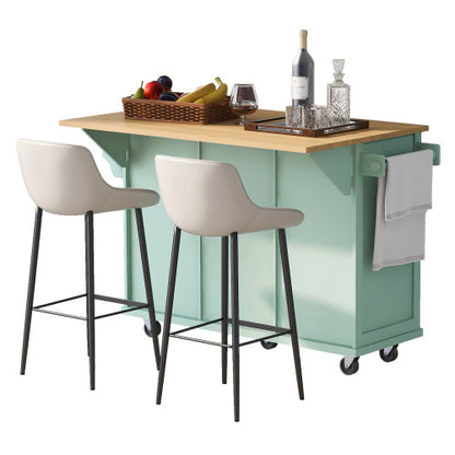 US Local Kitchen Trolley With Rubberwood Folding Leaf Countertops