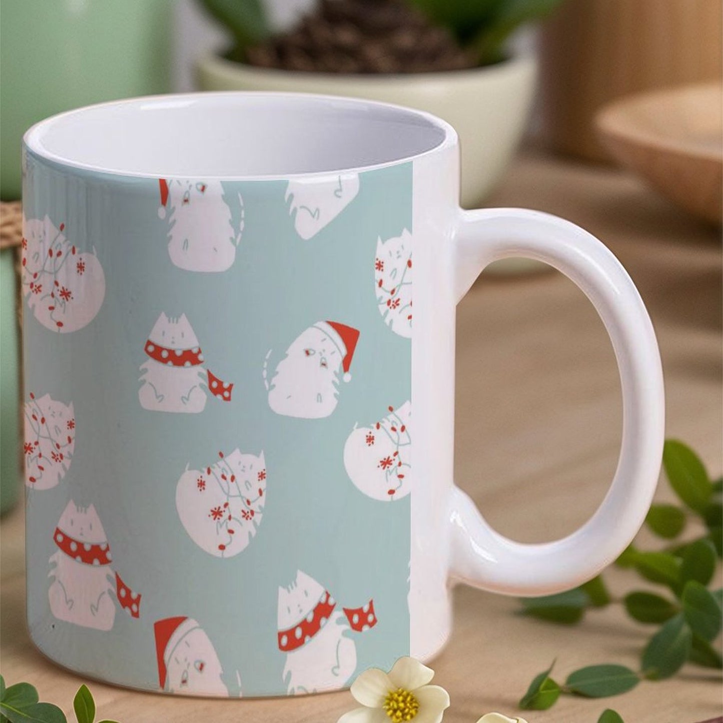 POD US Local White mug with full print, Christmas Cat 0030