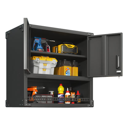US Local Metal Wall-Mounted Tool Storage Cabinet With Locking Door And 1 Shelf 1 Opened Drawer For Garage Warehouse,Office,Assembly Required