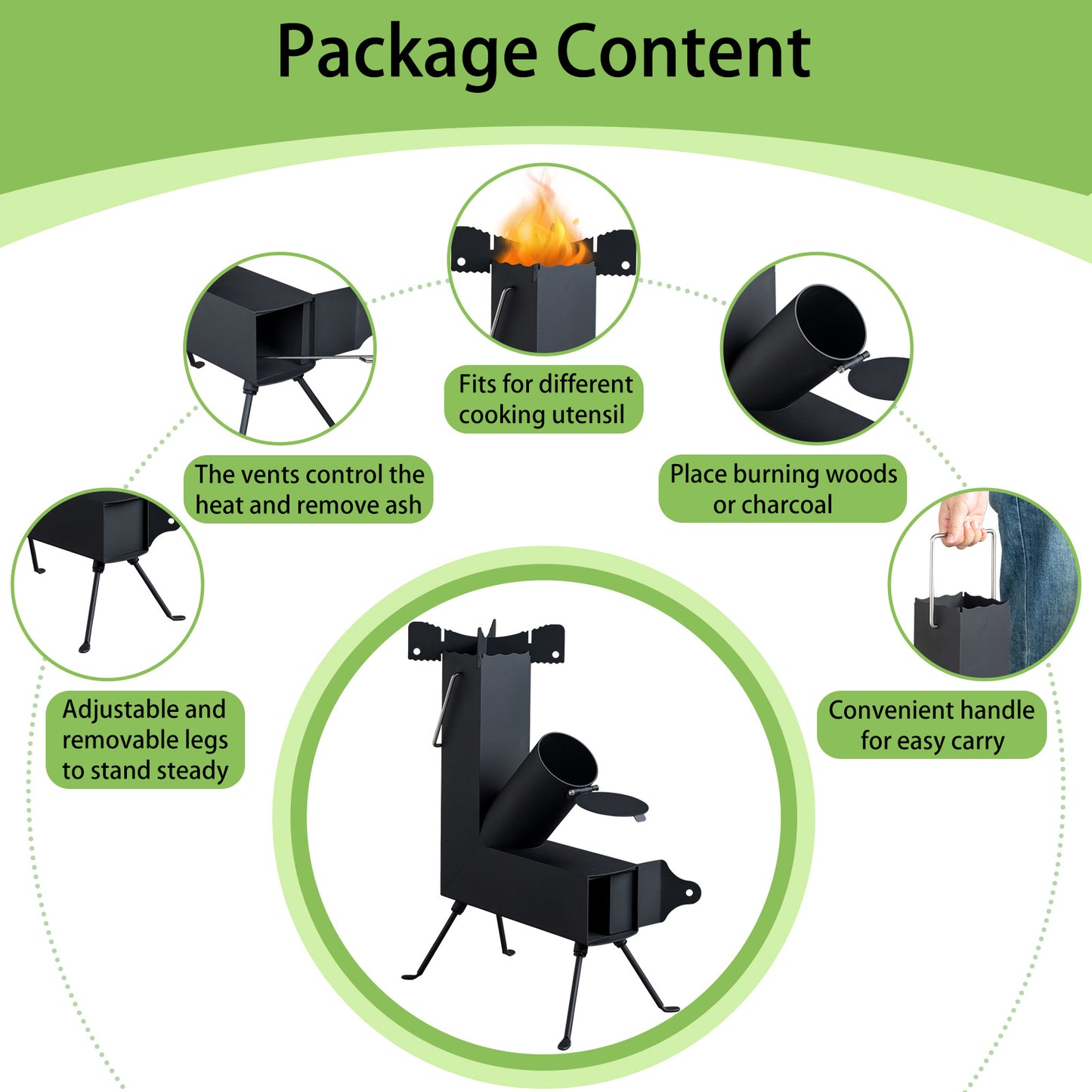 US Local Black Wrought Iron Panels, Camping Stove