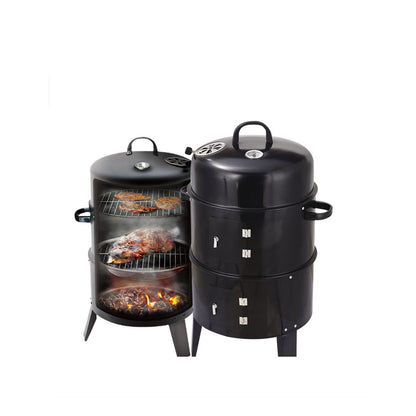 Double Layer Smokeless BBQ Grill & Braising Oven - Vertical Charcoal Smoker For Effortless, Healthy Outdoor Cooking With Minimal Grease Smoke