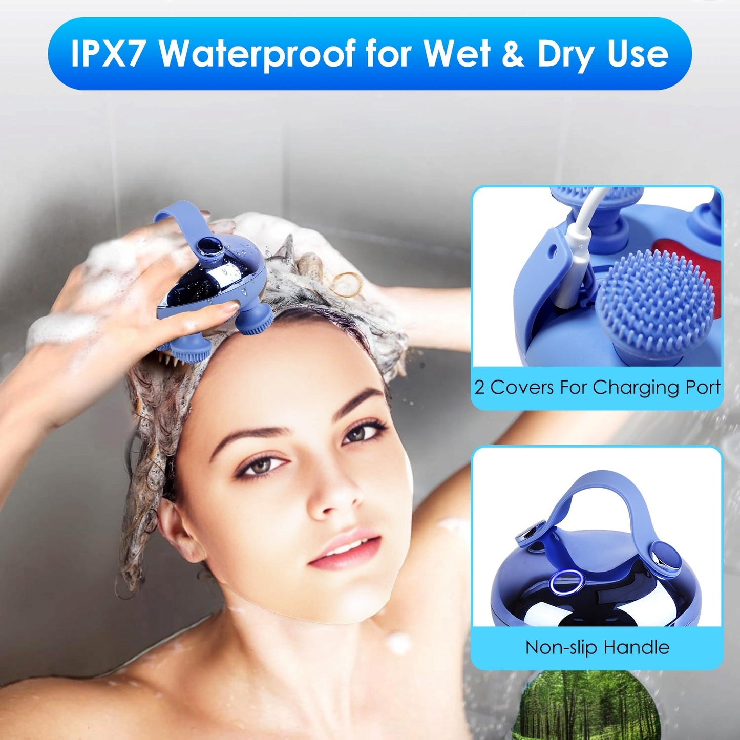 US Local 1Pc Electric Scalp Massager Rechargeable Head Mssager IPX7 Waterproof Dog Cat Massager With Red Light 3 Modes 3 Types Of Massage Claws For Men Women Elders