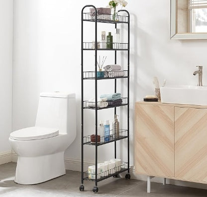 US Local 6-tier Storage Line Slim Shelves On Wheels