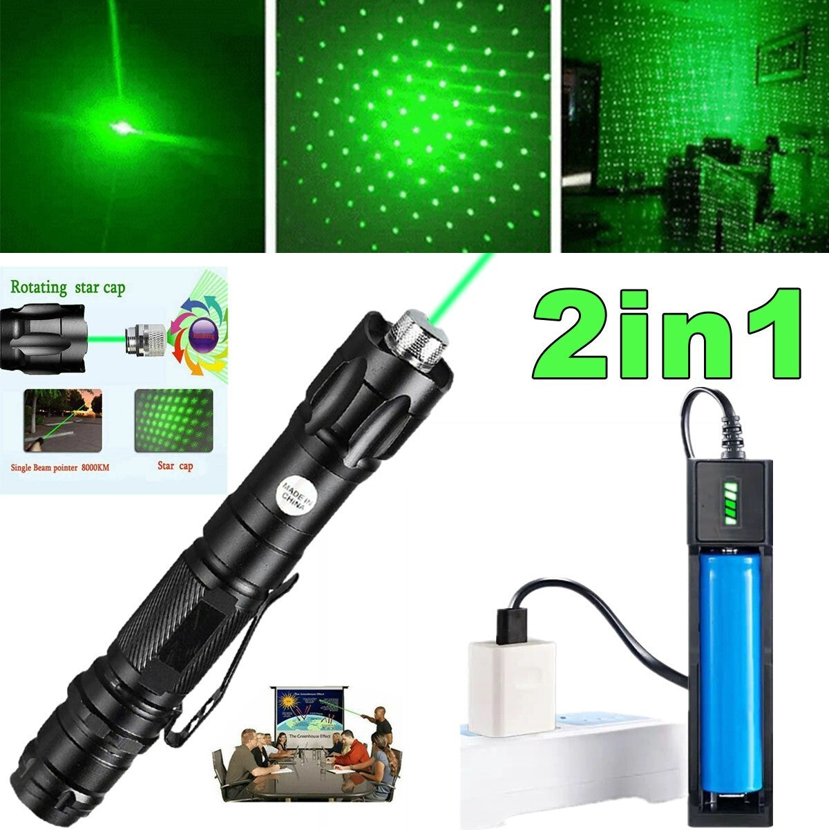 UK Local Green Laser Pointer USB Rechargeable Pen LED Flashlight Torch Visible Beam Lazer