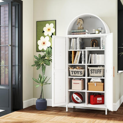US Local Tall Kitchen Pantry Cabinet, Arched Storage Cabinet With Doors And Adjustable Shelves, White Freestanding Cupboard For Laundry, Dining Room, Living Room, Bathroom
