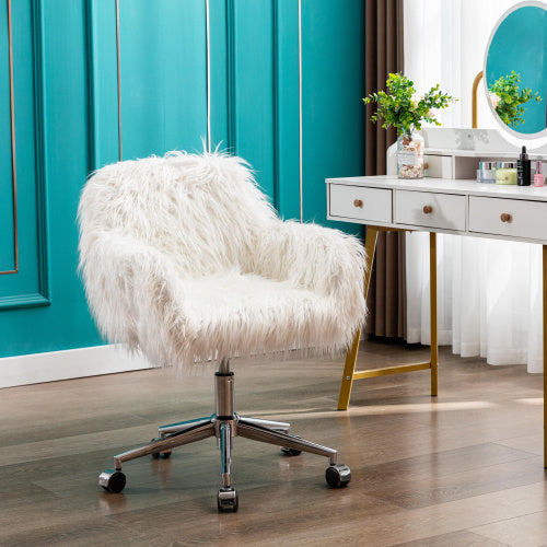 US Local Modern Faux Fur Home Office Chairs, Hairy Chairs For Girls, Makeup Dressing Chairs