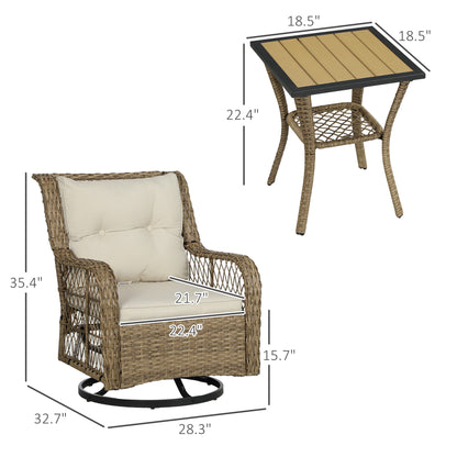 US Local 3 Piece Outdoor Bistro Set, Wicker Small Patio Furniture Set With Swivel Glider Chairs For Balcony, Porch, Beige