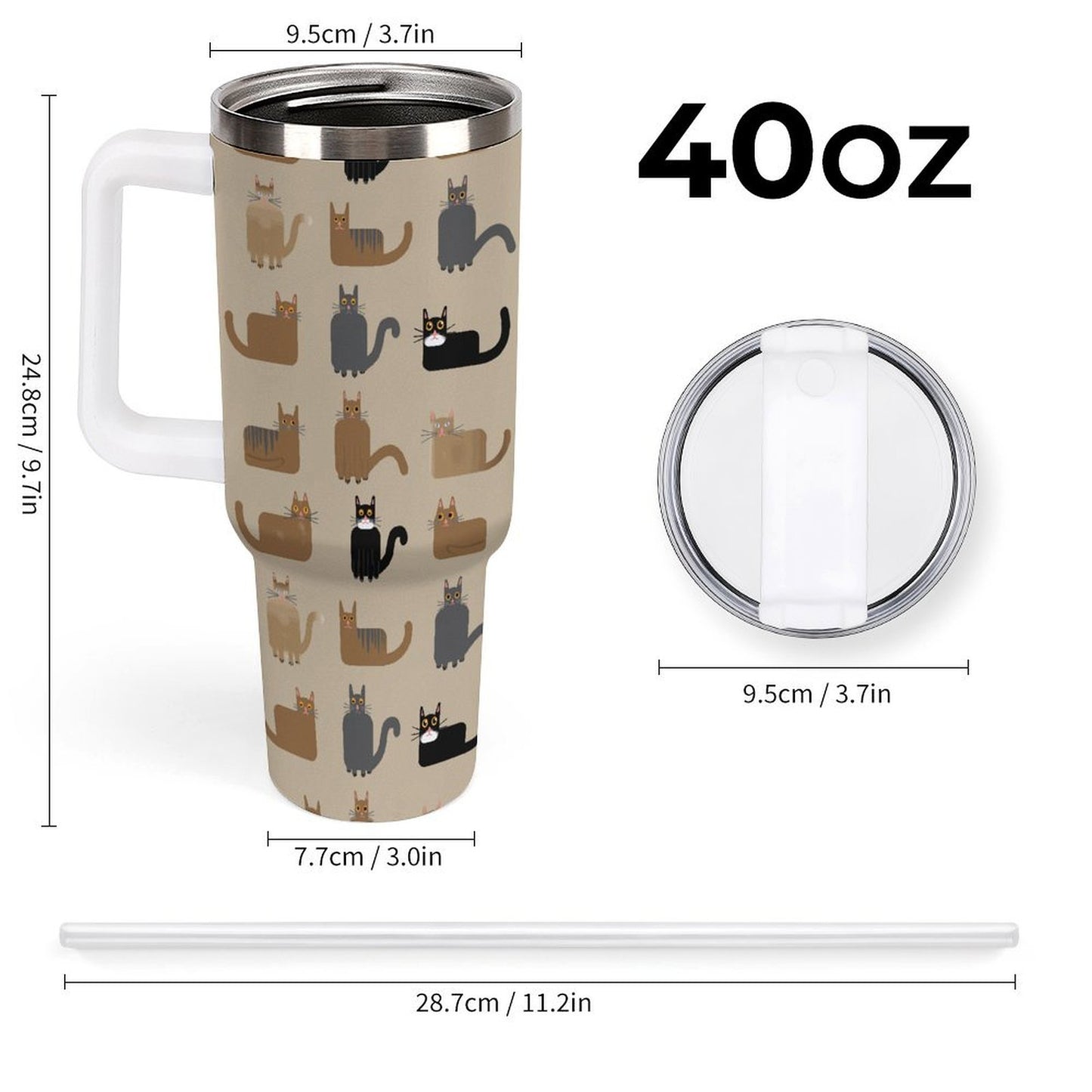PHDT00267 POD US Local Tumbler 40 oz Large Capacity Car Cup Cat, Brown