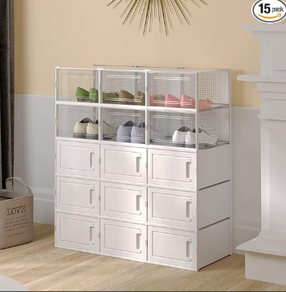 US Local 15 Pack Foldable Shoe Box Storage Containers Storage Bins Shoe Storage Organizer Drawer