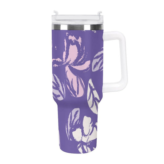 PHDT00216 POD US Local Tumbler 40oz Large Capacity Car Cup Oil Painting Flowers Purple