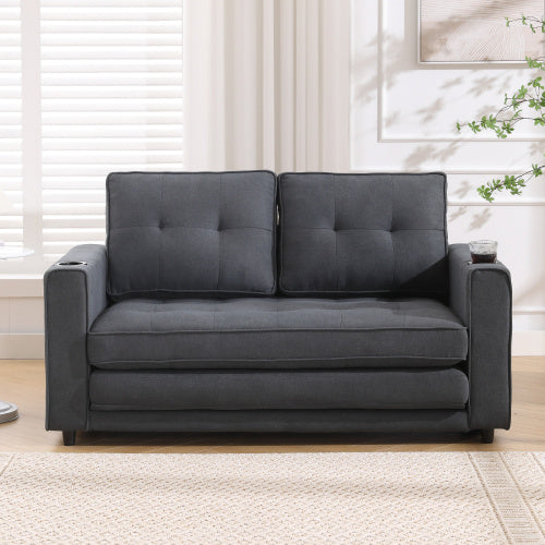 US Local VIDEO Provided 3-in-1 Upholstered Futon Sofa Convertible Sofa Bed,Foldable Tufted Loveseat With Pull Out Sleeper Couch Bed