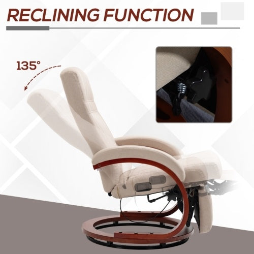 UK Local HOMCOM 135 Manual Reclining Swivel Chair, With Footrest - Beige