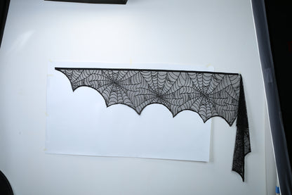 US Local Halloween Decoration Black Lace Spiderweb Fireplace Mantle Scarf Cover Festive Party Supplies Fireplace Scarf 96 X 18 Inch For Halloween Christmas Party Door Window Decoration