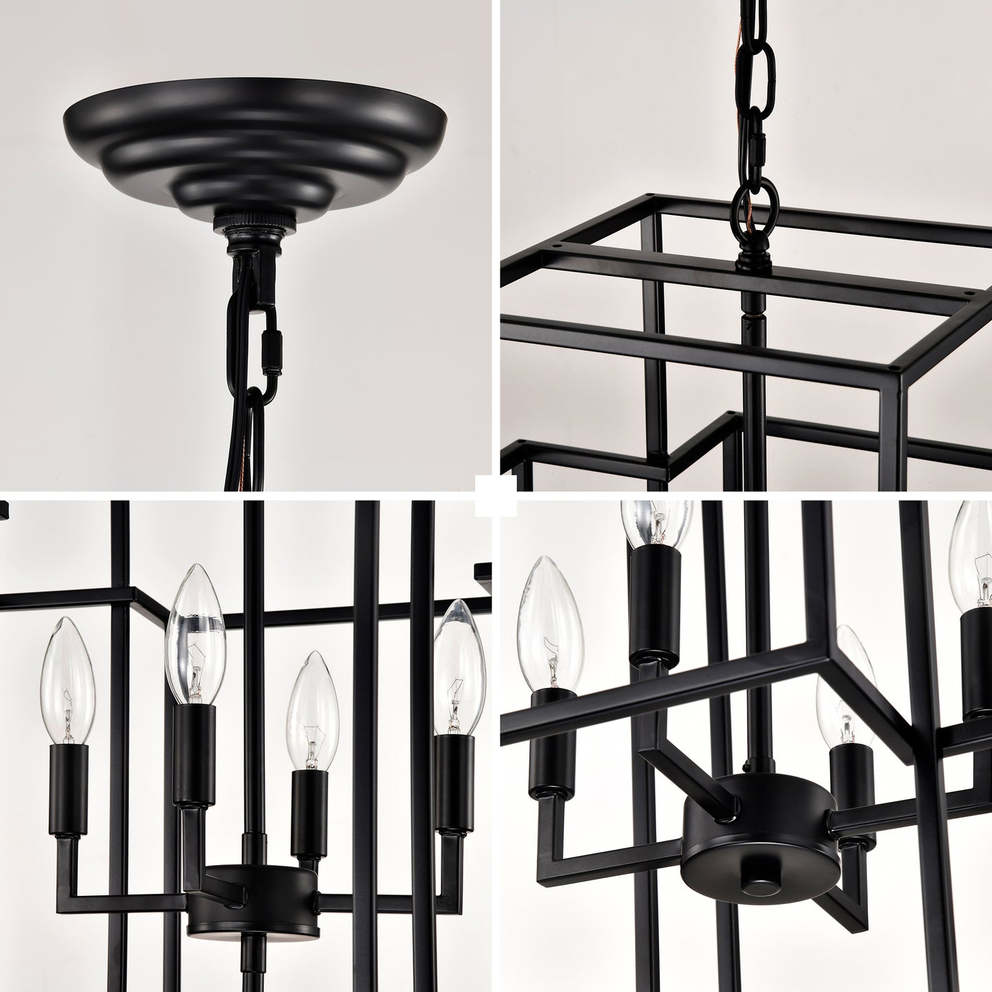 US Local 8-Light Metal Lantern Tiered Pendant Hanging Light Fixtures, Industrial Farmhouse Adjustable Height Chandeliers For Dining Room Hallway Foyer Entryway--Matte Black E12 Bulbs Not Included