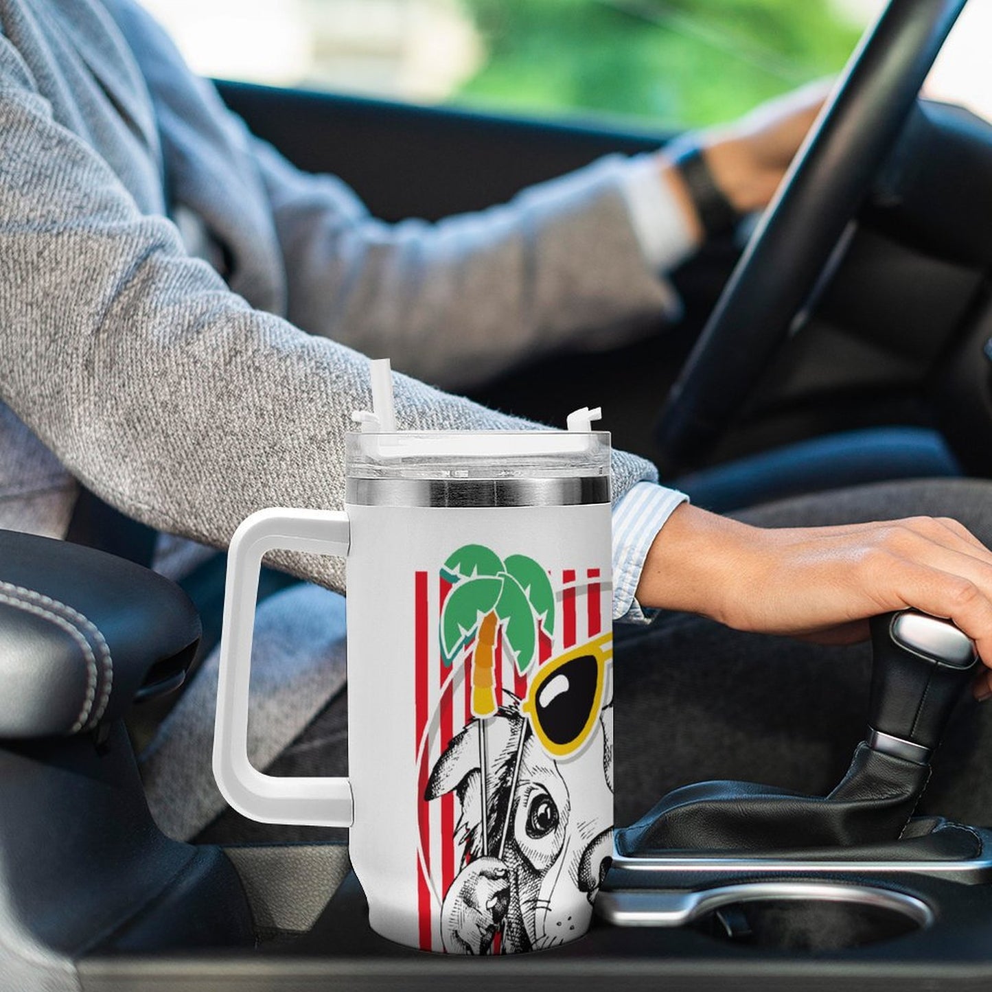 PHDT00358 POD US Local Tumbler 40 oz Large Capacity Car Cup Dog Summer Striped