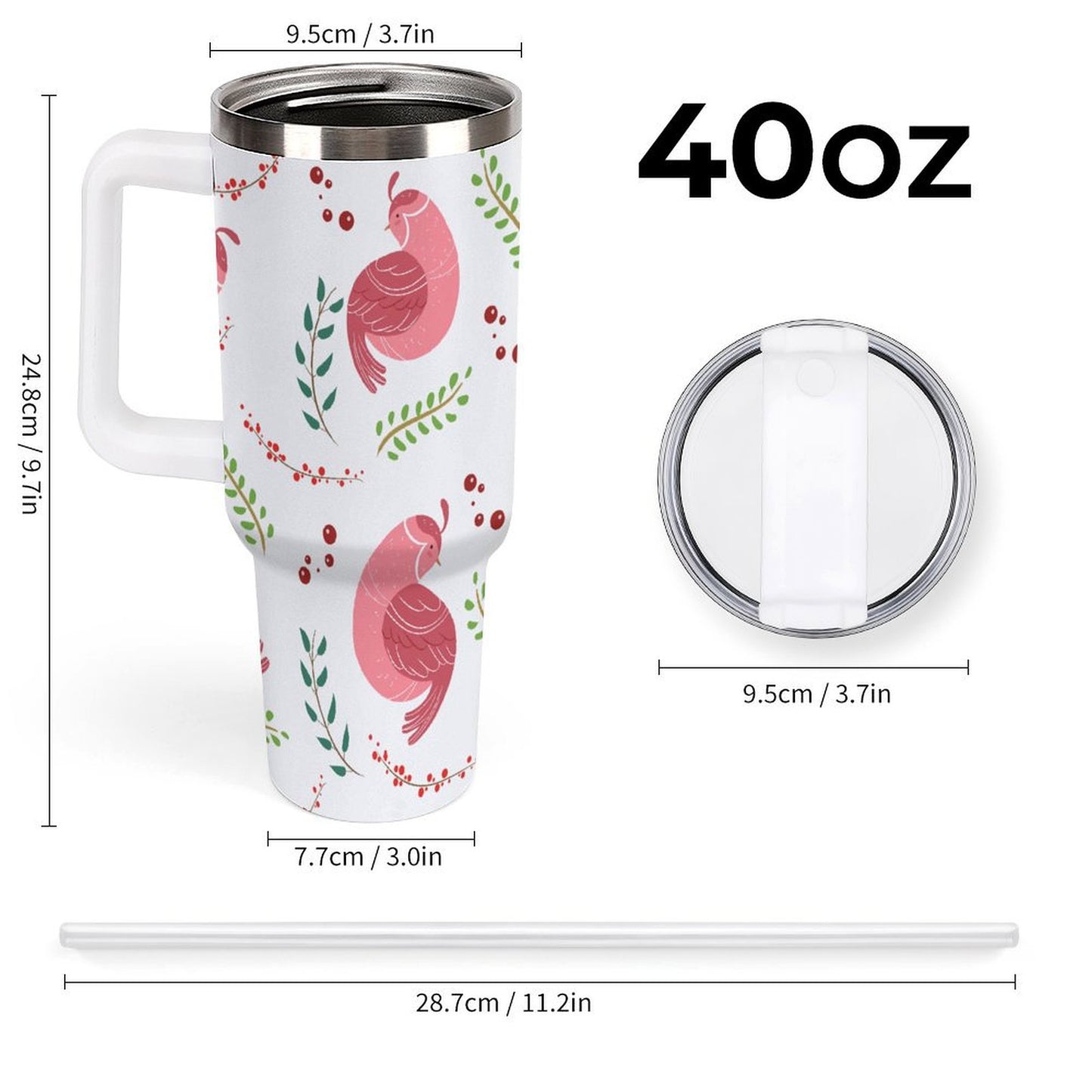 PHDT00084 POD US Local Tumbler 40 oz Large Capacity Car Cup Christmas Bird Pink Branches