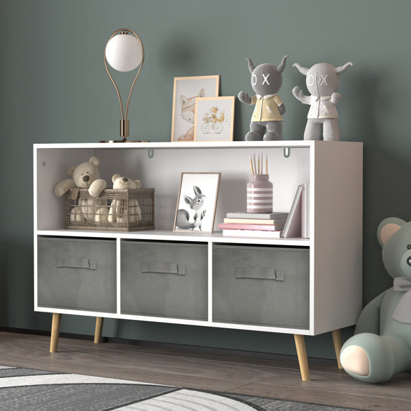 US Local Children's Bookcase With Foldable Fabric Drawers, Children's Book Display, Toy Storage