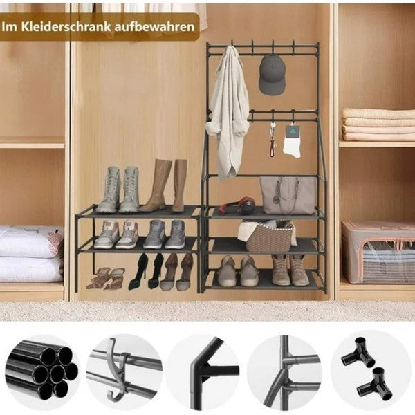 US Local 5 Tiers Shoe Rack For Entryway, Narrow Shoe Rack, Coat And Shoe Rack With 8 Hooks - Not Shipped On Weekends