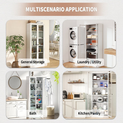 US Local Metal Kitchen Pantry Cabinet -  Tall Storage With 5 Adjustable Shelves, White Freestanding Cabinet For Kitchen Pantry Bathroom