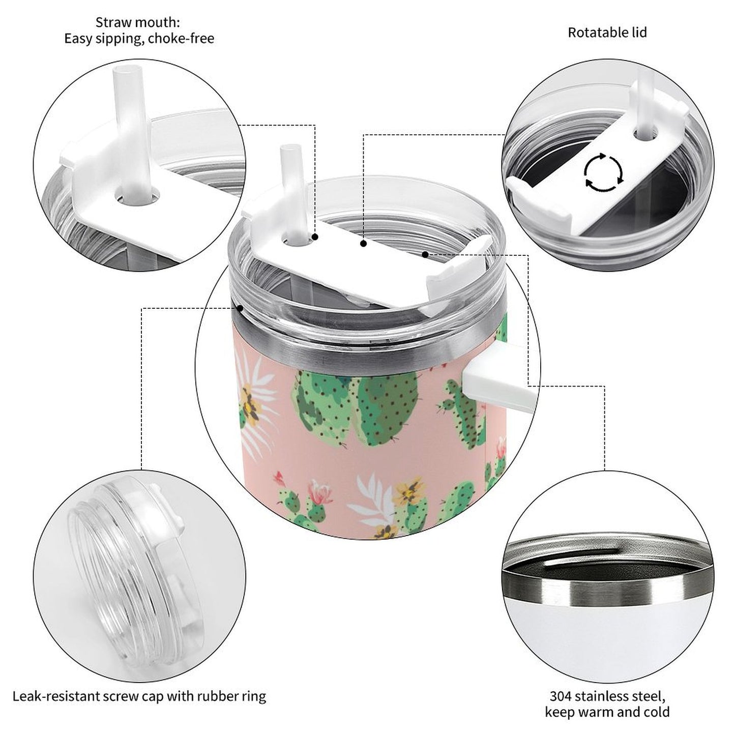 PHDT00045 POD US Local Tumbler 40 oz Large Capacity Car Cup Cactus, Tropical, Pink