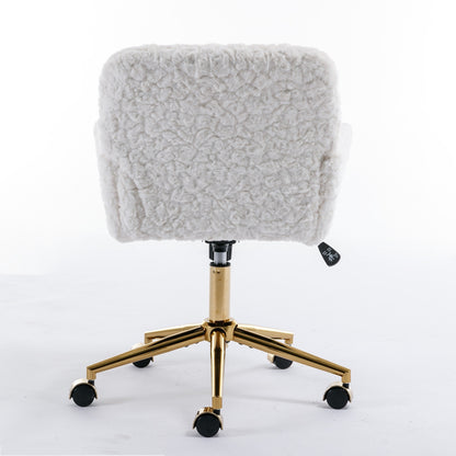 US Local A&A Furniture Rabbit Hair Office Chair With Golden Base, Adjustable