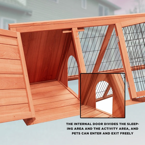 US Local Small Chicken Coop Outdoor A-Frame Quail Cage With 2 Door & Run Cage Wooden Triangle Quail Hutch With Ventilating Wire Poultry Hutch For Small Animal Indoor,Outdoor Use