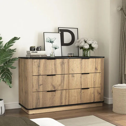 US Local Modern Multi-functional Six-drawer MDF Cabinet,The Perfect Combination Of Rounded Corners And Multifunctional Design, With Product Dimensions