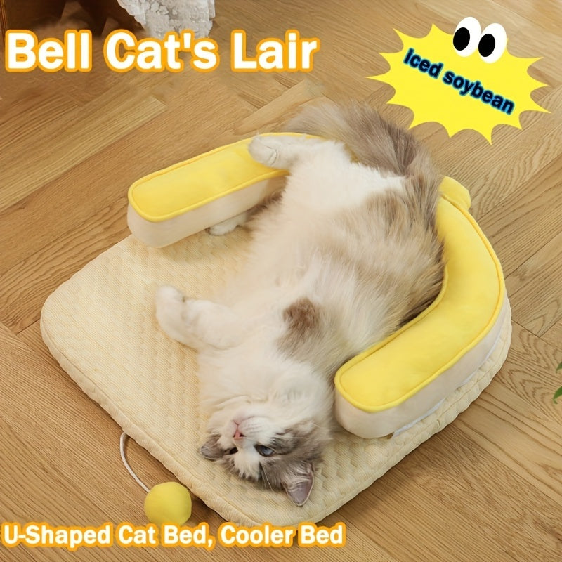 US Local U-Shaped Cooling Pad For Cats And Dogs - Cat And Dog Neck Sleeping Pad, Summer Ice Feeling U-Shaped Headrest With Non-Slip Base, Washable Scratch-Resistant Polyester Cooling Pad