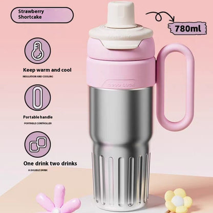 US Local 780ml Gradient Double Drink Thermal Cup Stainless Steel With Lid Coffee Cup Thermos Large Capacity Straw Cup For Male And Female