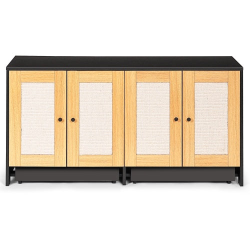 US Local Double Litter Box Enclosure,Cat Litter Box Enclosure For 2 Cats, Hidden Litter Box Furniture With Rattan Doors, 47 L X 19.8 W X 21.8  H,Black