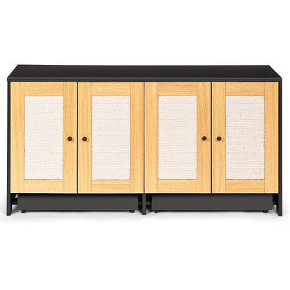 US Local Double Litter Box Enclosure,Cat Litter Box Enclosure For 2 Cats, Hidden Litter Box Furniture With Rattan Doors, 47 L X 19.8 W X 21.8  H,Black