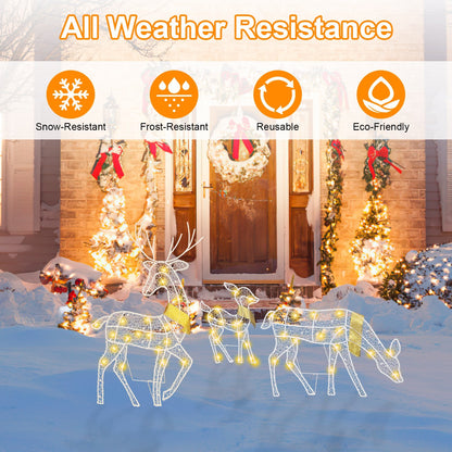 US Local 3 Sets Of Reindeer Family Lighted 2D Christmas Deer Decoration Warm Yellow Light 3 Lighting Modes Buck Doe Fawn Indoor Outdoor Christmas Decoration
