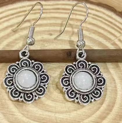 European And American Earrings Vintage Art Thai Silver Ethnic Style Gem