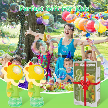 US Local 2Pcs Bubble Machines With Lights For Kids Rechargeable Dancing Sunflower Bubble Maker For 4-8Years Old Toddlers Outdoor Summer Play Toy Party Birthday Gift