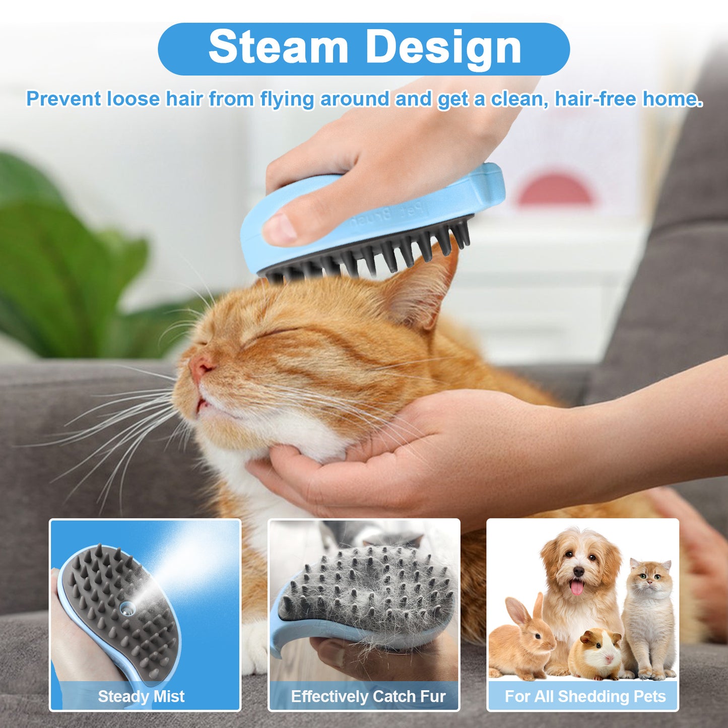 US Local Cat Steam Brush For Shedding - Steamy Cat Brush For Indoor Cats, Cat Hair Steam Brush For Massage, Spritz Defur Comb For Cats, Pet Steamer For Dogs