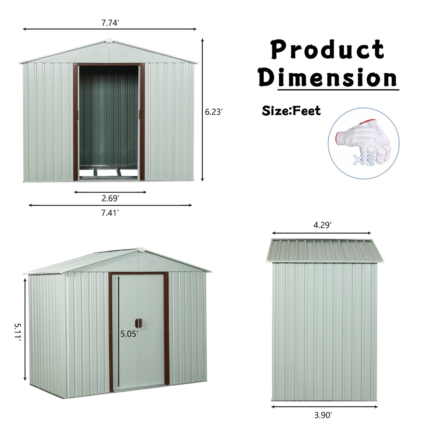 US Local 8ft X 4ft Outdoor Metal Storage Shed White YX48