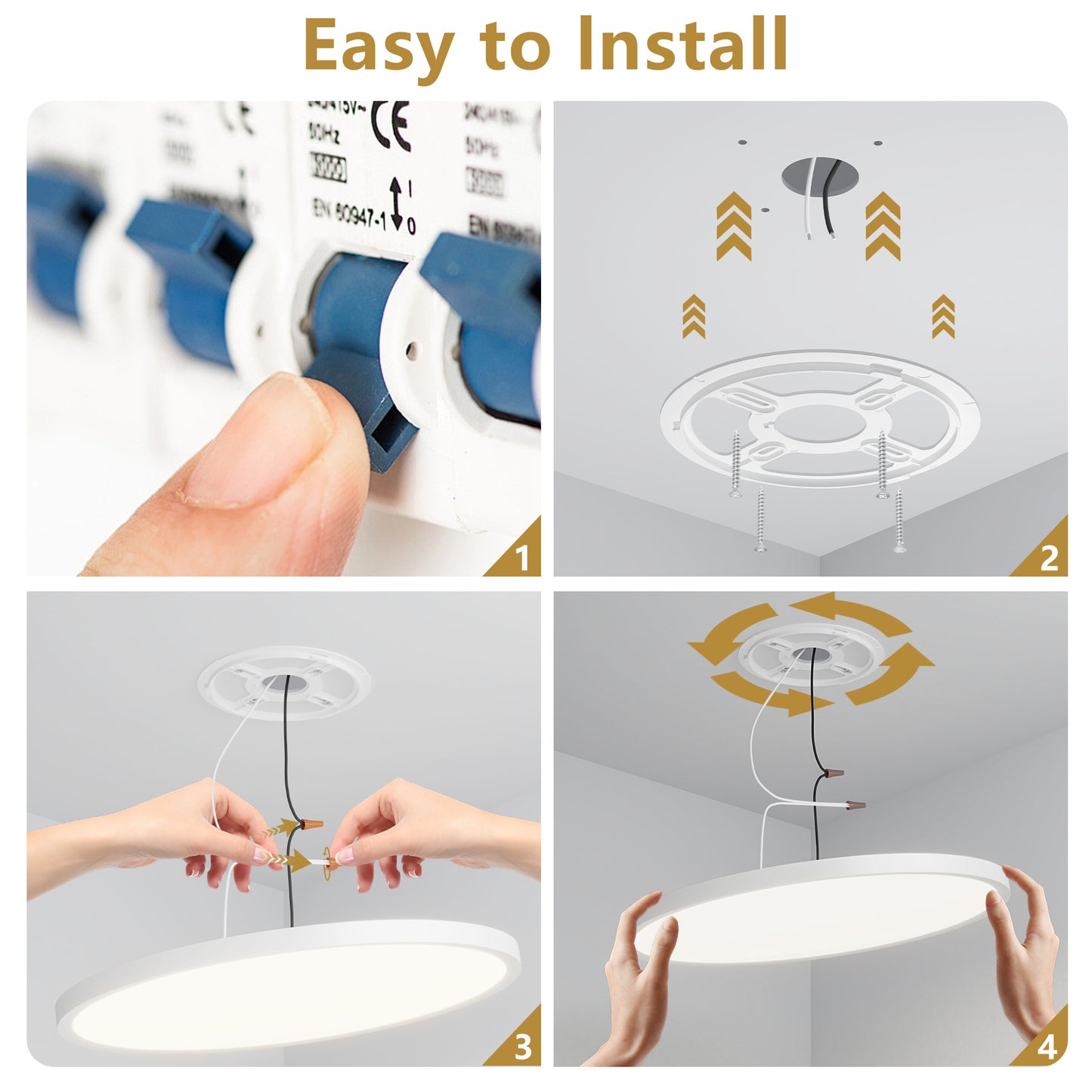 US Local 6PK 12 In. LED Flush Mount Ceiling Light Fixture - 2880 Lumens, 5 CCT 2700K-3500K-40000K-5000K-6500K, Round Color Selectable Panel Light, Dimmable, Suitable For Bathroom Or Shower