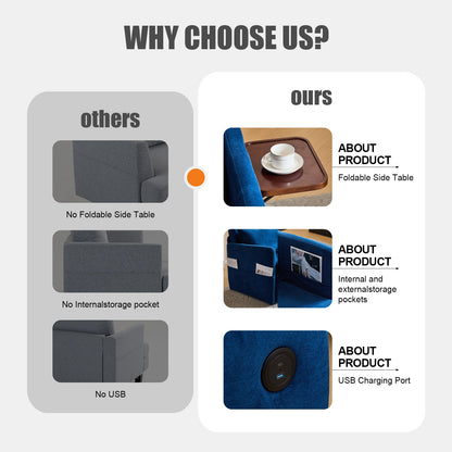 US Local Adult Sleeper Chair Bed, 3-in-1 Convertible Sofa Chair Bed Pull-out Sofa Bed, Convenient Folding Tray Table With USB And Type-C Charging Ports For Living Room