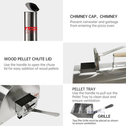 US Local Outdoor 12 Automatic Rotatable Wood Fired Pizza Oven, Stainless Steel Portable