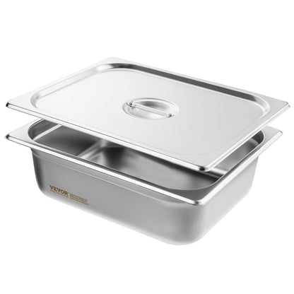 US Local 8 Pack Hotel Pans, Anti-Jam Steam Pan With Lid, 0.8mm Thick Stainless Steel Steam Table Pan, 4-Inch Deep Commercial Table Pan, Catering Storage Food Pan, For Industrial & Scientific