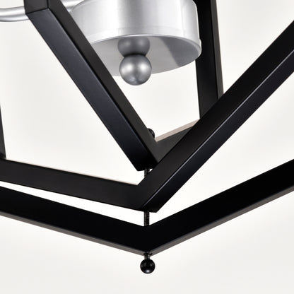 US Local 4-Light Farmhouse Kitchen Chandeliers, Matte Black And Sliver Vintage Rustic Cage Light Fixture Adjustable Height Chandeliers For Dining Room Hallway Foyer Entryway E12 Bulbs Not Included