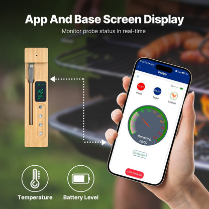 US Local VEVOR Wireless Meat Thermometer Bluetooth Meat Probe 500 Ft Range For Cooking