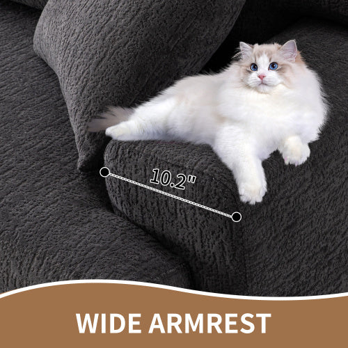 US Local LY-029 GRAY COMPRESSION SOFA 4-seater Combined Sofa, Wood Grain Chenille Fabric, Full Sponge Compression Sofa,combined Sofa With 2 Pillows For Living  Home Furniture  Apartment