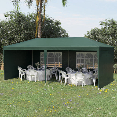 UK Local Outsunny 6x3 M Party Tent Gazebo Marquee Outdoor Patio Canopy Shelter With Windows And Side Panels, Green