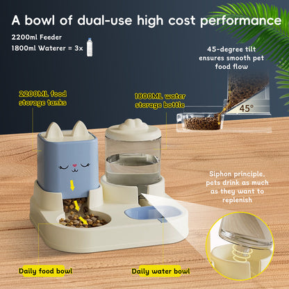 US Local Super Cute Appearance Pet Feeding And Drinking Device, Cleverly Designed With Dry And Wet Separation, Automatic Water Addition, Universal For Cats And Dogs, Easily Solves Feeding Problems, And Makes P