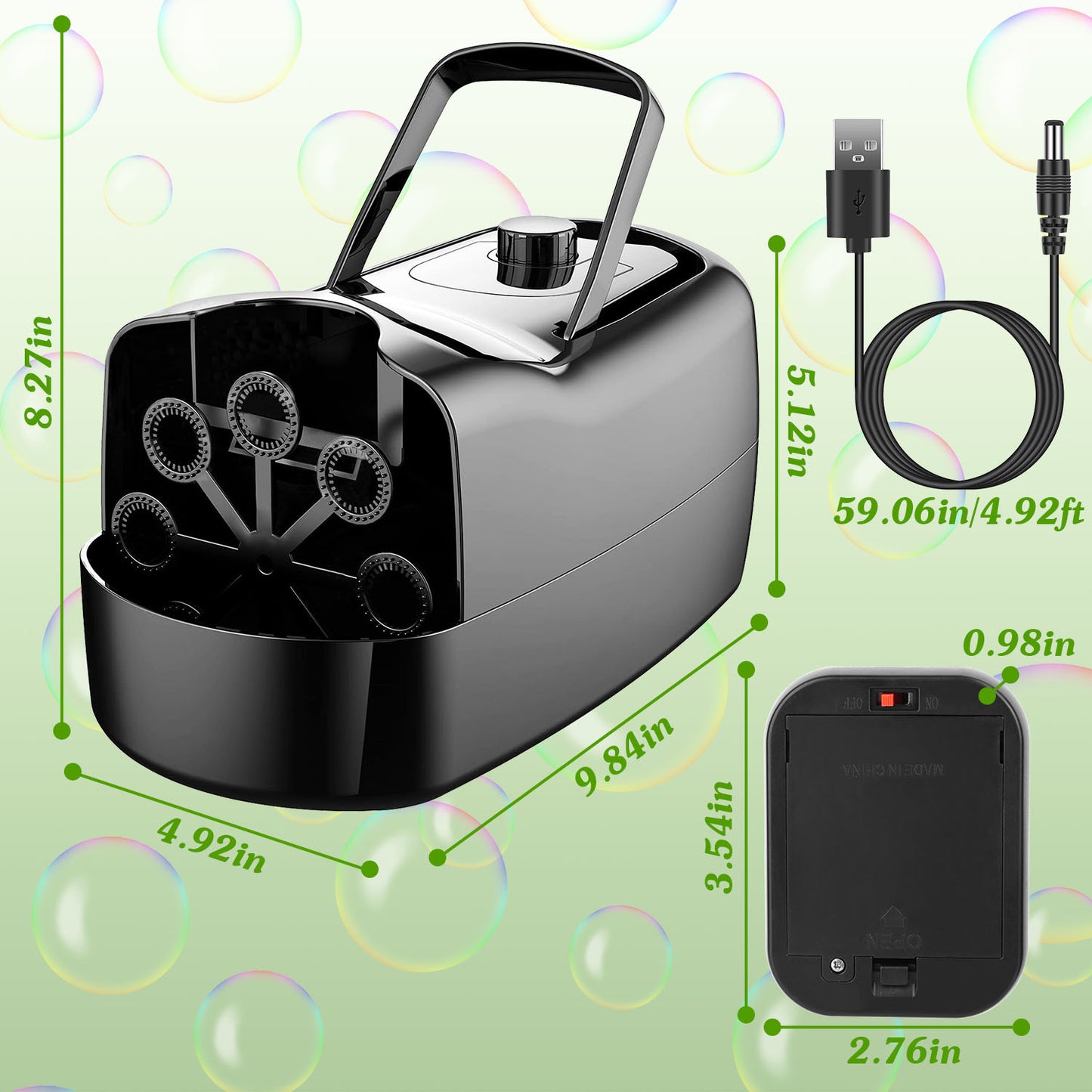 1Pc Bubble Maker Automatic Bubble Blower Portable Bubble Blowing Machine With 2 Speeds Handle 3000-4000 Bubbles Per Minute Plug-In Battery Powered