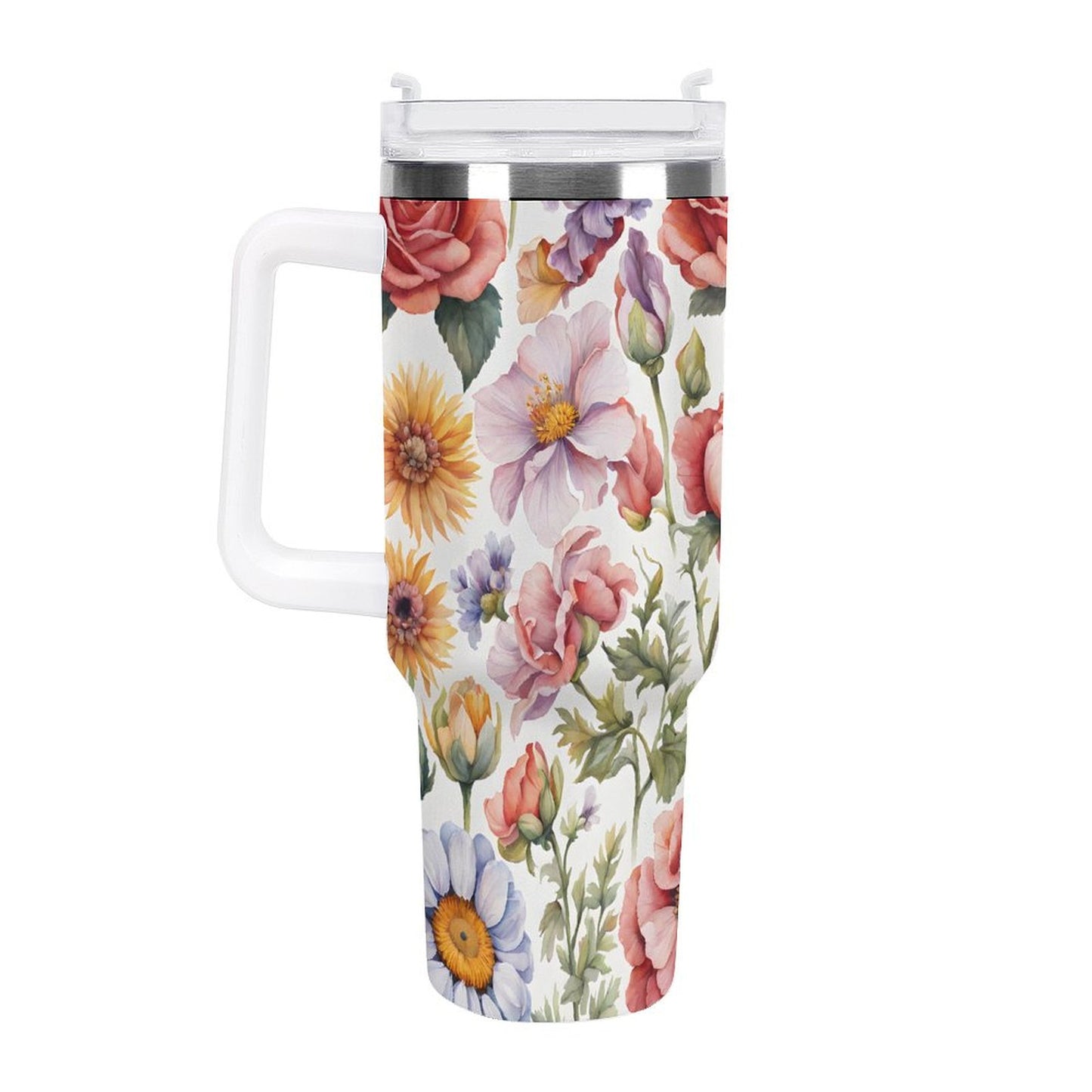 PHDT00048 POD US Local Tumbler 40 oz Large Capacity Car Cup Flowers, Retro