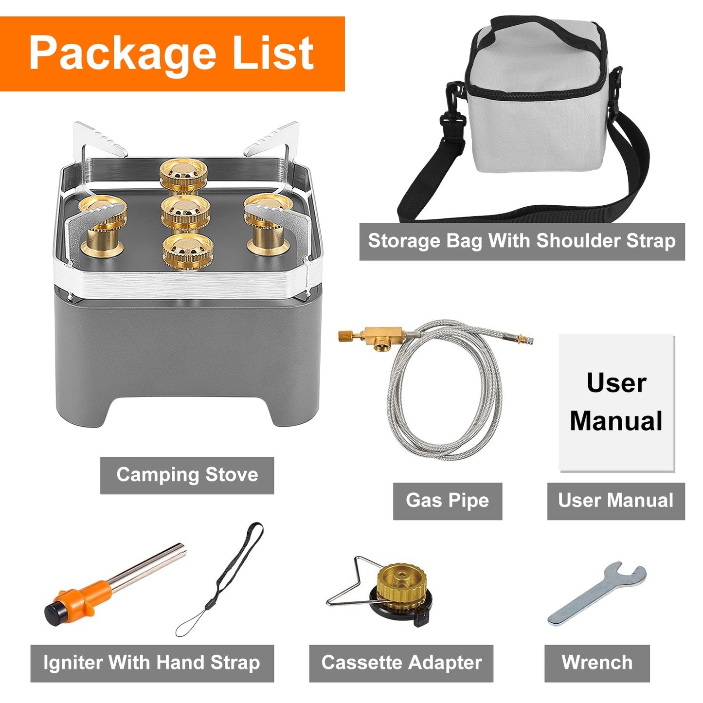 US Local 12000W Portable Camping Stove With Cassette Adapter Windproof Outdoor Backpacking Burner With Carrying Case Igniter For Outdoor Hiking Camping Picnic Backpacking